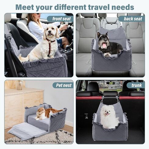 Jaoul Dog Booster Car Seat for Small/Medium Dogs - Memory Foam Elevated Cushion Car Seat - Fully Detachable and Washable Pet Portable Car Seat with 2 Clip-On Safety Leashes(Pink,6" H,Lace Trim) in Saudi Arabia