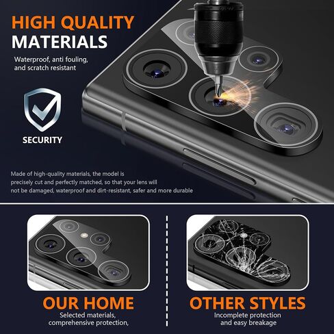 Suoman 3-Pack Samsung Galaxy S25 Ultra Camera Lens Protector, 9H Hardness Tempered Glass Film, [Unobstructed Flash] Individual Metal Protective Cover -Black in Saudi Arabia