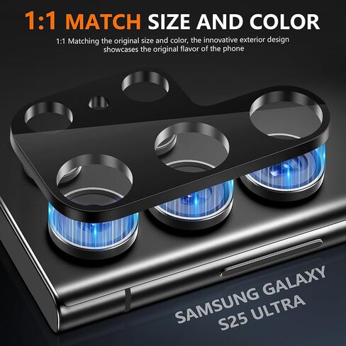 Suoman 3-Pack Samsung Galaxy S25 Ultra Camera Lens Protector, 9H Hardness Tempered Glass Film, [Unobstructed Flash] Individual Metal Protective Cover -Black in Saudi Arabia