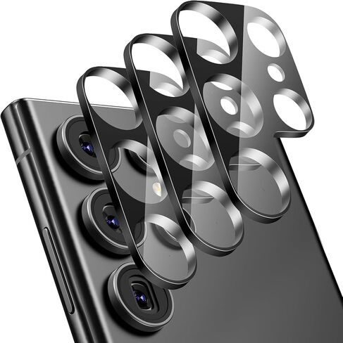 Suoman 3-Pack Samsung Galaxy S25 Ultra Camera Lens Protector, 9H Hardness Tempered Glass Film, [Unobstructed Flash] Individual Metal Protective Cover -Black in Saudi Arabia