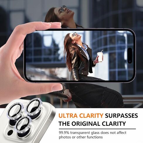 Suoman Camera Lens Protector for iPhone 16 Pro Max/iPhone 16 Pro, Easy to Install 9H Tempered Glass Ultra Anti-Scratch Glitter Independent lens Protector-White Titanium in Saudi Arabia