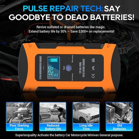 Car Battery Charger 10-Amp 12V Smart Upgraded Automotive Battery Trickle Charger Maintainer Desulfator with Temperature Compensation for Cars, Trucks, Motorcycles Boats Marine Batteries in Saudi Arabia