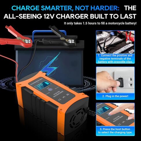 Car Battery Charger 10-Amp 12V Smart Upgraded Automotive Battery Trickle Charger Maintainer Desulfator with Temperature Compensation for Cars, Trucks, Motorcycles Boats Marine Batteries in Saudi Arabia