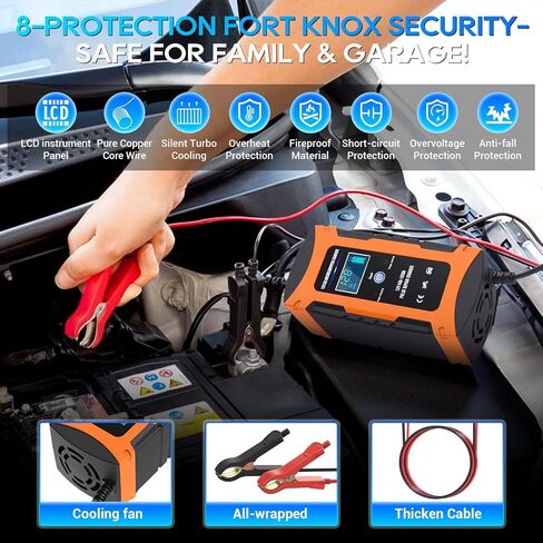 Car Battery Charger 10-Amp 12V Smart Upgraded Automotive Battery Trickle Charger Maintainer Desulfator with Temperature Compensation for Cars, Trucks, Motorcycles Boats Marine Batteries in Saudi Arabia