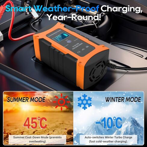 Car Battery Charger 10-Amp 12V Smart Upgraded Automotive Battery Trickle Charger Maintainer Desulfator with Temperature Compensation for Cars, Trucks, Motorcycles Boats Marine Batteries in Saudi Arabia