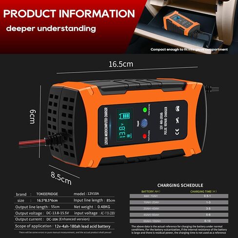 Car Battery Charger 10-Amp 12V Smart Upgraded Automotive Battery Trickle Charger Maintainer Desulfator with Temperature Compensation for Cars, Trucks, Motorcycles Boats Marine Batteries in Saudi Arabia