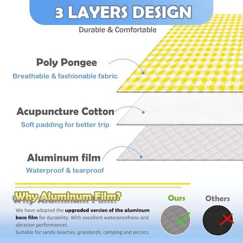 Wapodeai Picnic Camping Blankets, 60''x 80'' Waterproof and Foldable - Durable, Spacious, and Portable Outdoor Blanket for Families, Perfect for Parks, Beaches, and Nature Excursions(Yellow) in Kuwait
