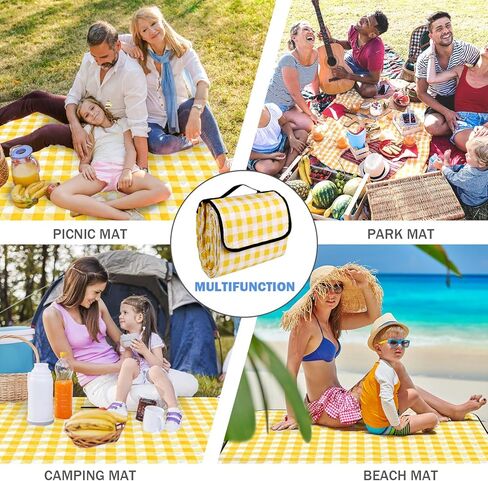 Wapodeai Picnic Camping Blankets, 60''x 80'' Waterproof and Foldable - Durable, Spacious, and Portable Outdoor Blanket for Families, Perfect for Parks, Beaches, and Nature Excursions(Yellow) in Kuwait
