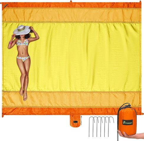 PTEROMY Beach Blanket Waterproof Sandproof, Extra Large Beach Mat with Storage Bag, Quick Drying Lightweight, 6 Stakes, Beach Accessories for Picnic, Travel (9x10 FT, Blue) in Saudi Arabia