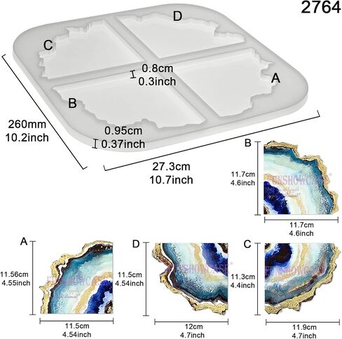 Agate Coaster Silicone Resin Mold, 5-Cavity 2.8-5.2inch in Saudi Arabia