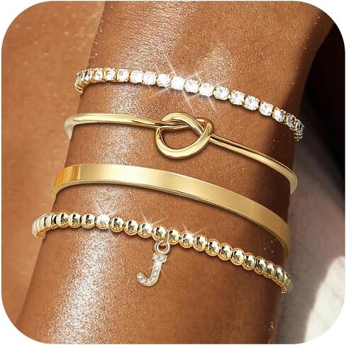 choice of all Gold Bangle Bracelets for Women Gold Beaded Bracelets With Letter Tennis Beaded Knot Cuff Bracelet for Women Non Tarinish in Saudi Arabia