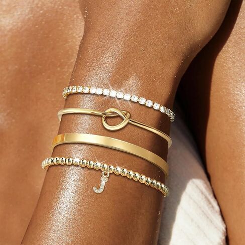 choice of all Gold Bangle Bracelets for Women Gold Beaded Bracelets With Letter Tennis Beaded Knot Cuff Bracelet for Women Non Tarinish in Saudi Arabia