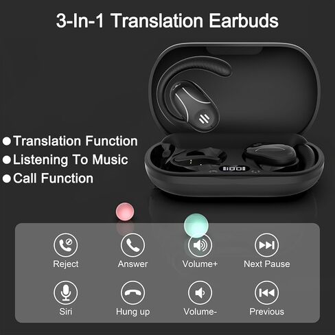 Language Translator Earbuds, 3-in-1 AI Translation Earbuds Real Time Supports 144 Languages Translate Headphones Two Way Online Bluetooth Instant Voice Translation Device for iOS & Android (Black) in Saudi Arabia