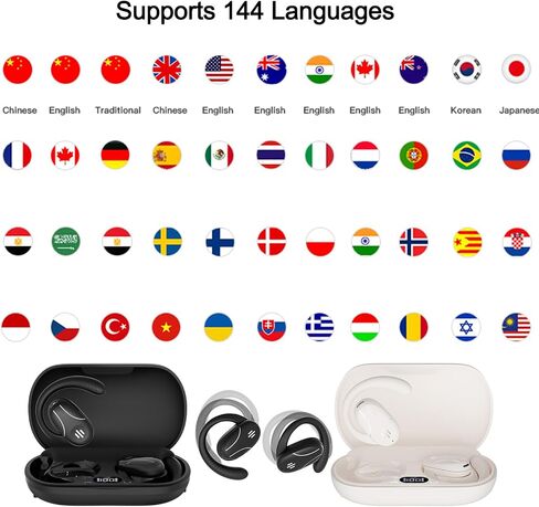 Language Translator Earbuds, 3-in-1 AI Translation Earbuds Real Time Supports 144 Languages Translate Headphones Two Way Online Bluetooth Instant Voice Translation Device for iOS & Android (Black) in Saudi Arabia