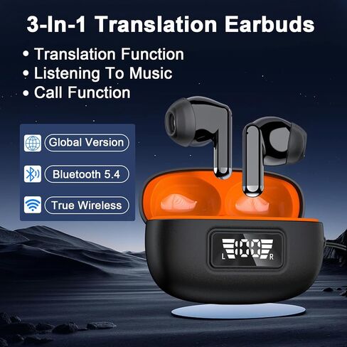 Language Translator Earbuds, 3-in-1 AI Translation Earbuds Real Time Supports 144 Languages Translate Headphones Two Way Online Bluetooth Instant Voice Translation Device for iOS & Android (Black) in Saudi Arabia