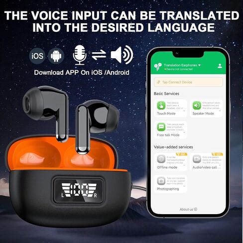Language Translator Earbuds, 3-in-1 AI Translation Earbuds Real Time Supports 144 Languages Translate Headphones Two Way Online Bluetooth Instant Voice Translation Device for iOS & Android (Black) in Saudi Arabia