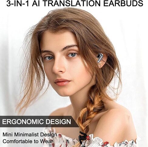 Language Translator Earbuds, 3-in-1 AI Translation Earbuds Real Time Supports 144 Languages Translate Headphones Two Way Online Bluetooth Instant Voice Translation Device for iOS & Android (Black) in Saudi Arabia