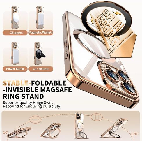 [Never Yellows+CD Ring with Glitter Card fit for MagSafe Stand]Magnetic for iPhone 16 Pro Max Case with Camera Lens Protection, Clear Shiny Slim Case for iPhone 16 ProMax Women Girls, Desert Titanium in Saudi Arabia