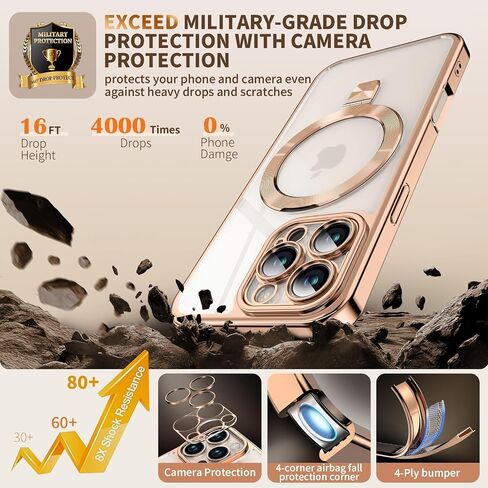 [Never Yellows+CD Ring with Glitter Card fit for MagSafe Stand]Magnetic for iPhone 16 Pro Max Case with Camera Lens Protection, Clear Shiny Slim Case for iPhone 16 ProMax Women Girls, Desert Titanium in Saudi Arabia