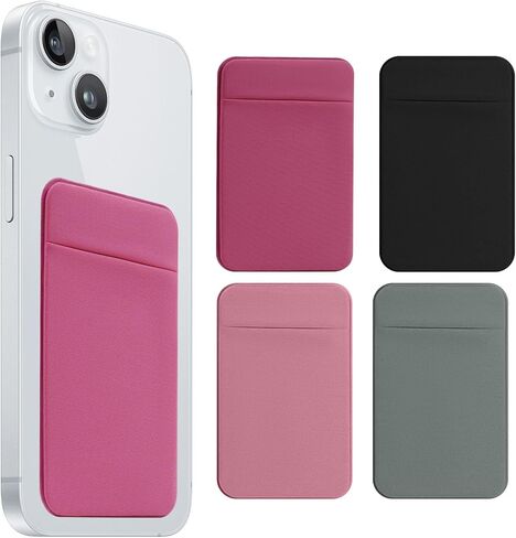 4 PCS Cell Phone Card Holder Stick On, Elasticity Fabric Self Adhesive Phone Wallet for Back of Phone Case for iPhone Android and All Smartphones (Black+Gray+Pink+HotPink) in Saudi Arabia