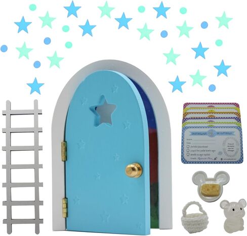 Qué Kawaii® Magical Pérez Mouse Kit. الباب الذي يفتح ويضيء في الباب الخشبي الداكن و+كيس الكروشيه+النجوم+الماوس الصغير الذي يتوهج في شهادات Dark+6 باللغة الإسبانية (طبيعية) in Kuwait
