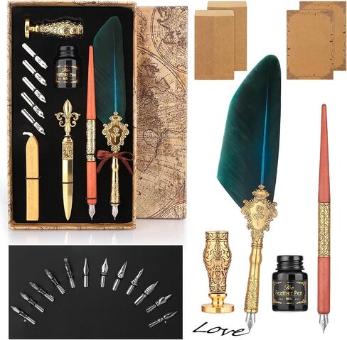 Feather Quill Pen and Ink Set 27Pcs Calligraphy Pens Fountain Pen Calligraphy Kits for Beginners,Stationary Set for Calligraphy, Writing, Sign,Christmas Gift in Saudi Arabia