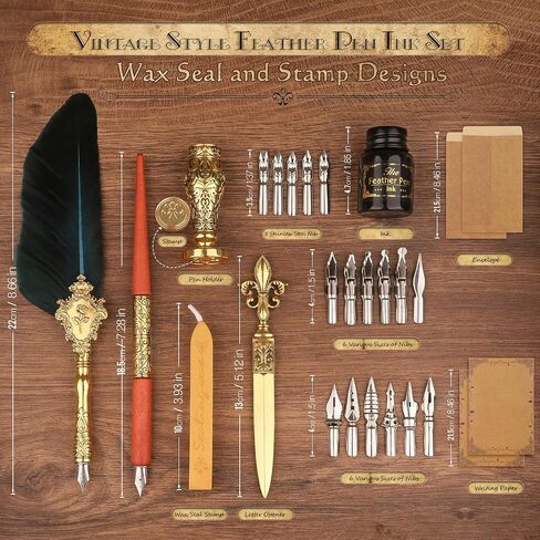 Feather Quill Pen and Ink Set 27Pcs Calligraphy Pens Fountain Pen Calligraphy Kits for Beginners,Stationary Set for Calligraphy, Writing, Sign,Christmas Gift in Saudi Arabia