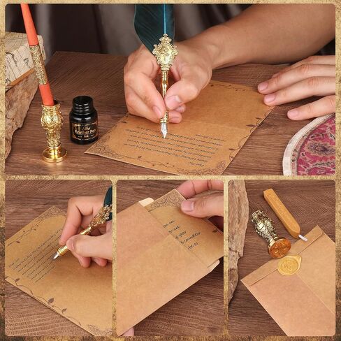 Feather Quill Pen and Ink Set 27Pcs Calligraphy Pens Fountain Pen Calligraphy Kits for Beginners,Stationary Set for Calligraphy, Writing, Sign,Christmas Gift in Saudi Arabia