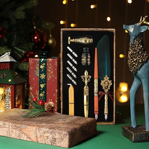 Feather Quill Pen and Ink Set 27Pcs Calligraphy Pens Fountain Pen Calligraphy Kits for Beginners,Stationary Set for Calligraphy, Writing, Sign,Christmas Gift in Saudi Arabia