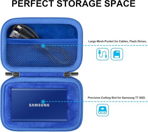Lacdo Hard Carrying Case for Samsung T7 / T7 Touch Portable SSD, External Solid State Drives 500GB 1TB 2TB 4TB USB 3.2 Gen 2 Hard EVA Shockproof Storage Travel Bag, Blue in Saudi Arabia