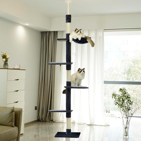 Floor to Ceiling Cat Tree, 5-Tier Height (95-109 inches) - Adjustable Cat Climbing Tower with Sisal Scratching Posts, Cat Condo, Hammock, Platforms, and Hanging Balls in Saudi Arabia