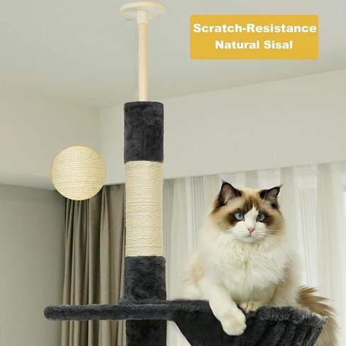 Floor to Ceiling Cat Tree, 5-Tier Height (95-109 inches) - Adjustable Cat Climbing Tower with Sisal Scratching Posts, Cat Condo, Hammock, Platforms, and Hanging Balls in Saudi Arabia