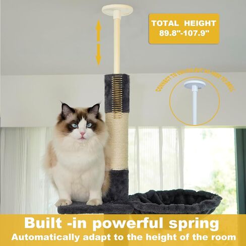 Floor to Ceiling Cat Tree, 5-Tier Height (95-109 inches) - Adjustable Cat Climbing Tower with Sisal Scratching Posts, Cat Condo, Hammock, Platforms, and Hanging Balls in Saudi Arabia