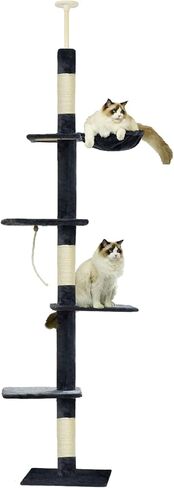 Floor to Ceiling Cat Tree, 5-Tier Height (95-109 inches) - Adjustable Cat Climbing Tower with Sisal Scratching Posts, Cat Condo, Hammock, Platforms, and Hanging Balls in Saudi Arabia