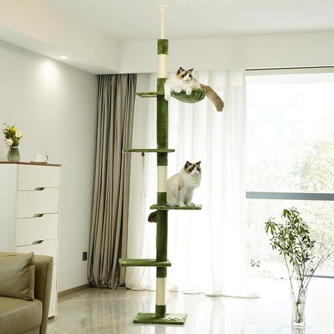 Floor to Ceiling Cat Tree, 5-Tier Height (95-109 inches) - Adjustable Cat Climbing Tower with Sisal Scratching Posts, Cat Condo, Hammock, Platforms, and Hanging Balls in Saudi Arabia