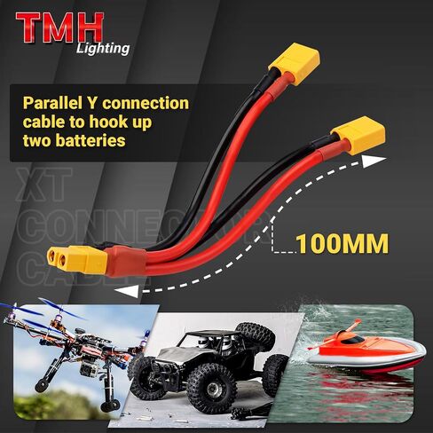 TMH 1 Pack of XT60 Parallel 14 AWG - 100 mm. Battery Connector Cable Extension Y Splitter Male to Female for RC Model Helicopter Quadcopter in Kuwait