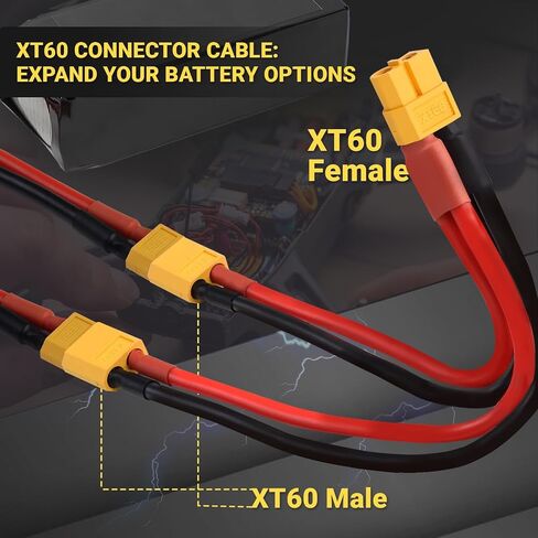 TMH 1 Pack of XT60 Parallel 14 AWG - 100 mm. Battery Connector Cable Extension Y Splitter Male to Female for RC Model Helicopter Quadcopter in Kuwait