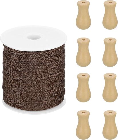 uxcell Braided Lift Shade Cord, 1.8 mm 110 Yards/Roll Nylon Cord String with 8Pcs Wood Blind Pull Cord Knobs for Roman Blind Shade Rollers Repair Curtain Craft DIY (Brown) in Saudi Arabia