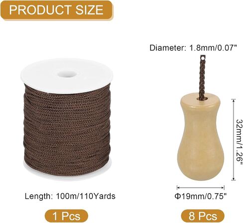uxcell Braided Lift Shade Cord, 1.8 mm 110 Yards/Roll Nylon Cord String with 8Pcs Wood Blind Pull Cord Knobs for Roman Blind Shade Rollers Repair Curtain Craft DIY (Brown) in Saudi Arabia