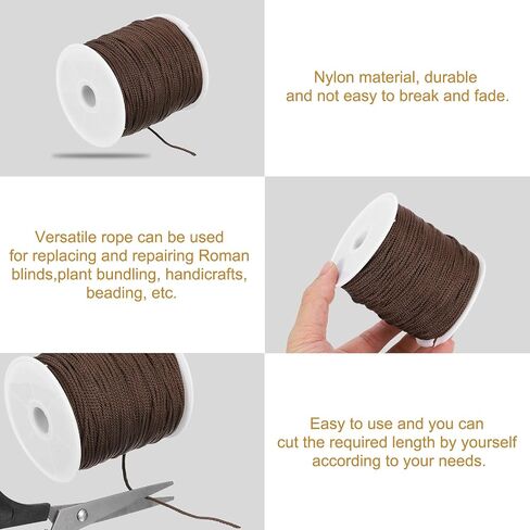 uxcell Braided Lift Shade Cord, 1.8 mm 110 Yards/Roll Nylon Cord String with 8Pcs Wood Blind Pull Cord Knobs for Roman Blind Shade Rollers Repair Curtain Craft DIY (Brown) in Saudi Arabia