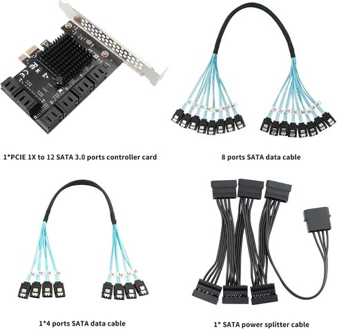 PCIE x1 to 20 Ports SATA Expansion Card with 19inch SATA Bundle Cable,PCIe SATA 3.0 Controller Adapter, Supports Multiple Hard Drives SSD for Desktop, Plug and Play in Kuwait