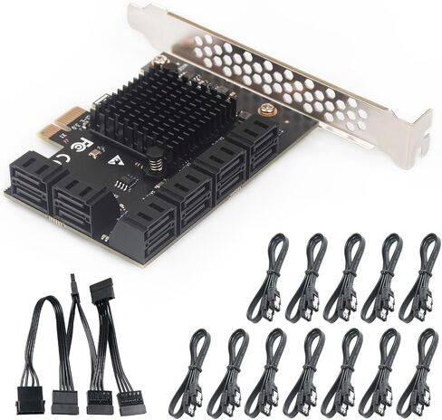 PCIE x1 to 20 Ports SATA Expansion Card with 19inch SATA Bundle Cable,PCIe SATA 3.0 Controller Adapter, Supports Multiple Hard Drives SSD for Desktop, Plug and Play in Kuwait