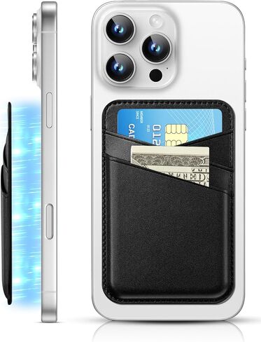 SS for Magsafe Wallet, Magnetic Phone Wallet for iPhone 16/15/14/13/12 Series, Leather Card Holder, Fit 3 Cards, Black in Kuwait