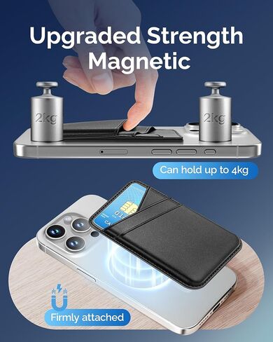 SS for Magsafe Wallet, Magnetic Phone Wallet for iPhone 16/15/14/13/12 Series, Leather Card Holder, Fit 3 Cards, Black in Kuwait