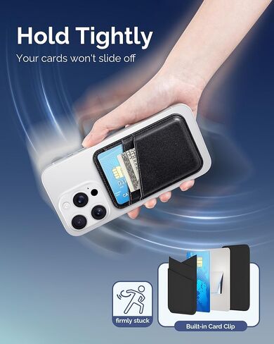 SS for Magsafe Wallet, Magnetic Phone Wallet for iPhone 16/15/14/13/12 Series, Leather Card Holder, Fit 3 Cards, Black in Kuwait