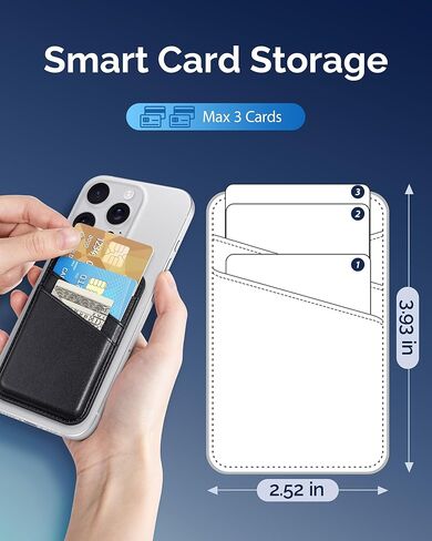 SS for Magsafe Wallet, Magnetic Phone Wallet for iPhone 16/15/14/13/12 Series, Leather Card Holder, Fit 3 Cards, Black in Kuwait