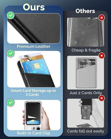 SS for Magsafe Wallet, Magnetic Phone Wallet for iPhone 16/15/14/13/12 Series, Leather Card Holder, Fit 3 Cards, Black in Kuwait