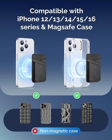 SS for Magsafe Wallet, Magnetic Phone Wallet for iPhone 16/15/14/13/12 Series, Leather Card Holder, Fit 3 Cards, Black in Kuwait