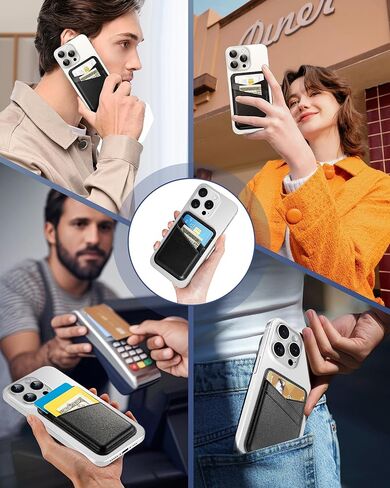 SS for Magsafe Wallet, Magnetic Phone Wallet for iPhone 16/15/14/13/12 Series, Leather Card Holder, Fit 3 Cards, Black in Kuwait