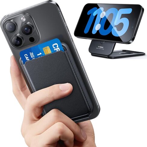 TORRAS for MagSafe Wallet, 360°Spin Magnetic Stand, 18N Strongest Magnet, 3 Card Holder, Leather Minimalist Slim Wallet for iPhone 16/15/14/13/12, Samsung Galaxy & Google with Magnetic Case, Black in Kuwait